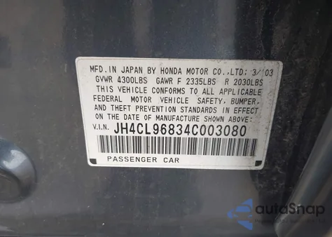 2004 Acura Tsx from USA, damaged, VIN JH4CL96834C003080